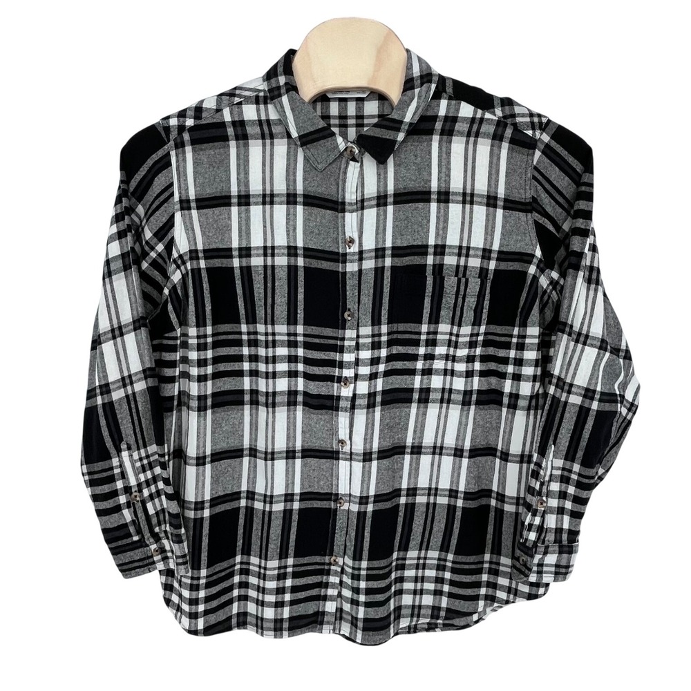 Sonoma Black White Plaid Flannel Shirt Womens 2X Fall Casual Classic Cabincore - Picture 2 of 11